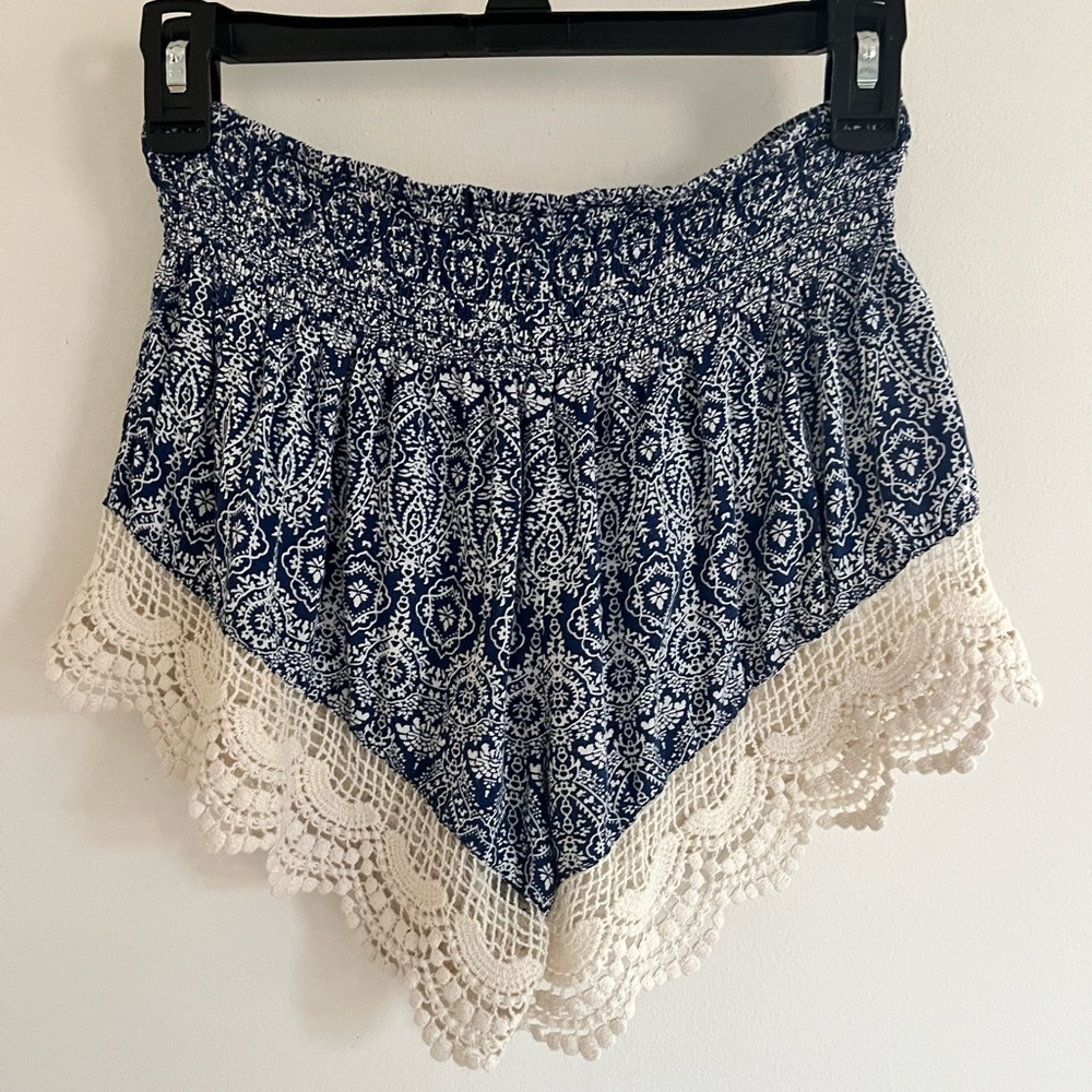 Blue and White Lace Shorts - Size Medium - Runs Small
